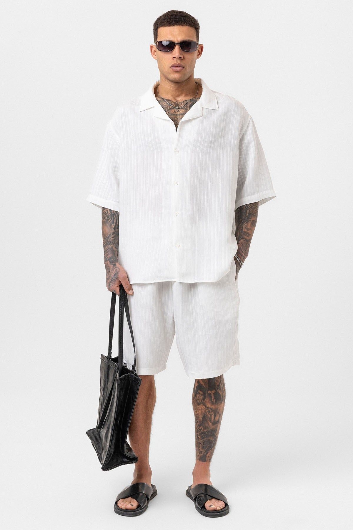 Oversize Modal Kumaş Şort Gömlek Takım
