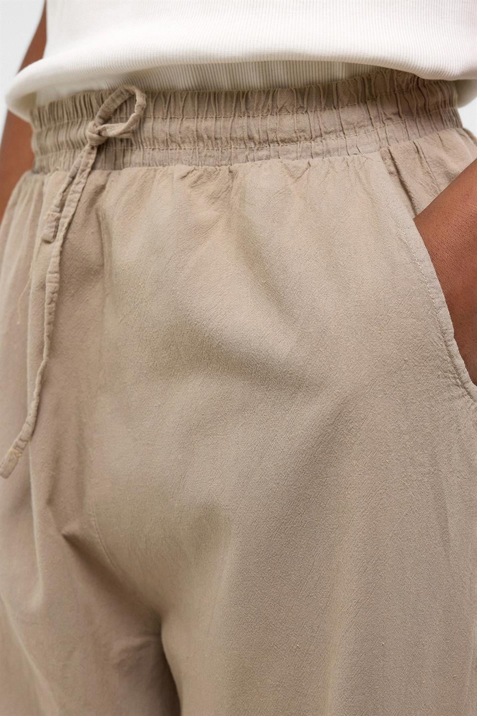 Basic Oversize Keten Takım Bej