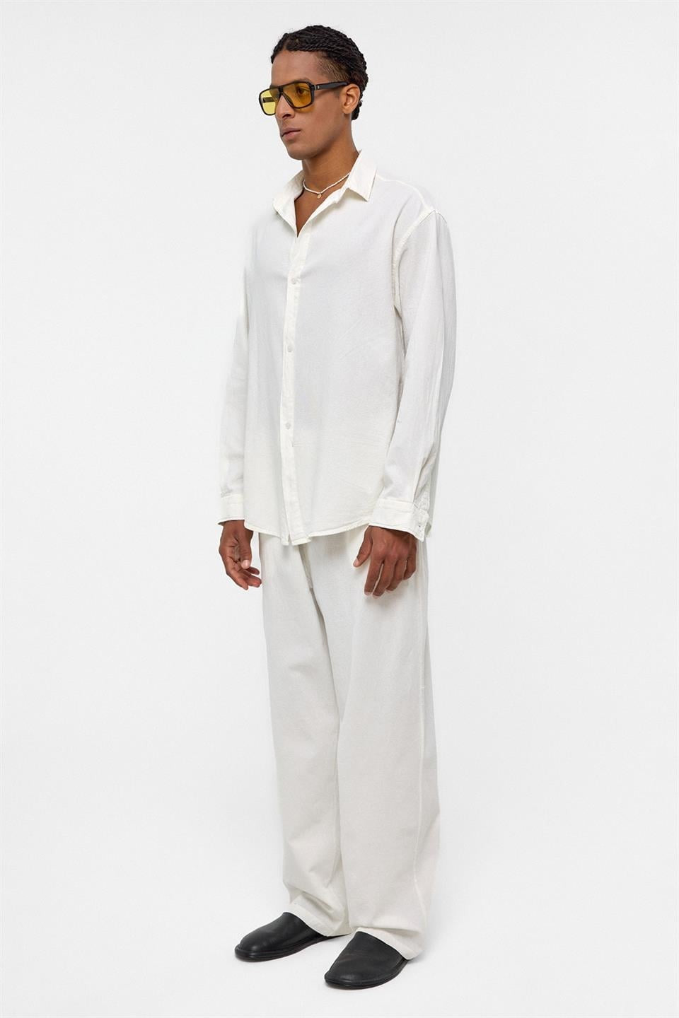 Basic Oversize Keten Takım Ekru