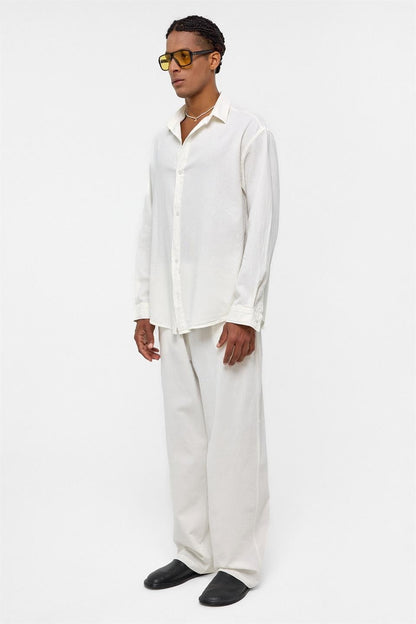 Basic Oversize Keten Takım Ekru