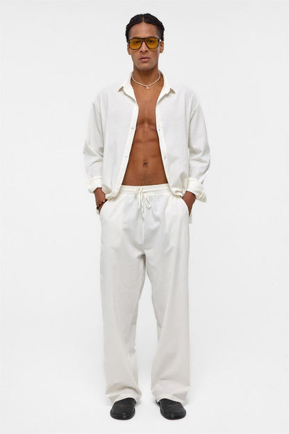 Basic Oversize Keten Takım Ekru
