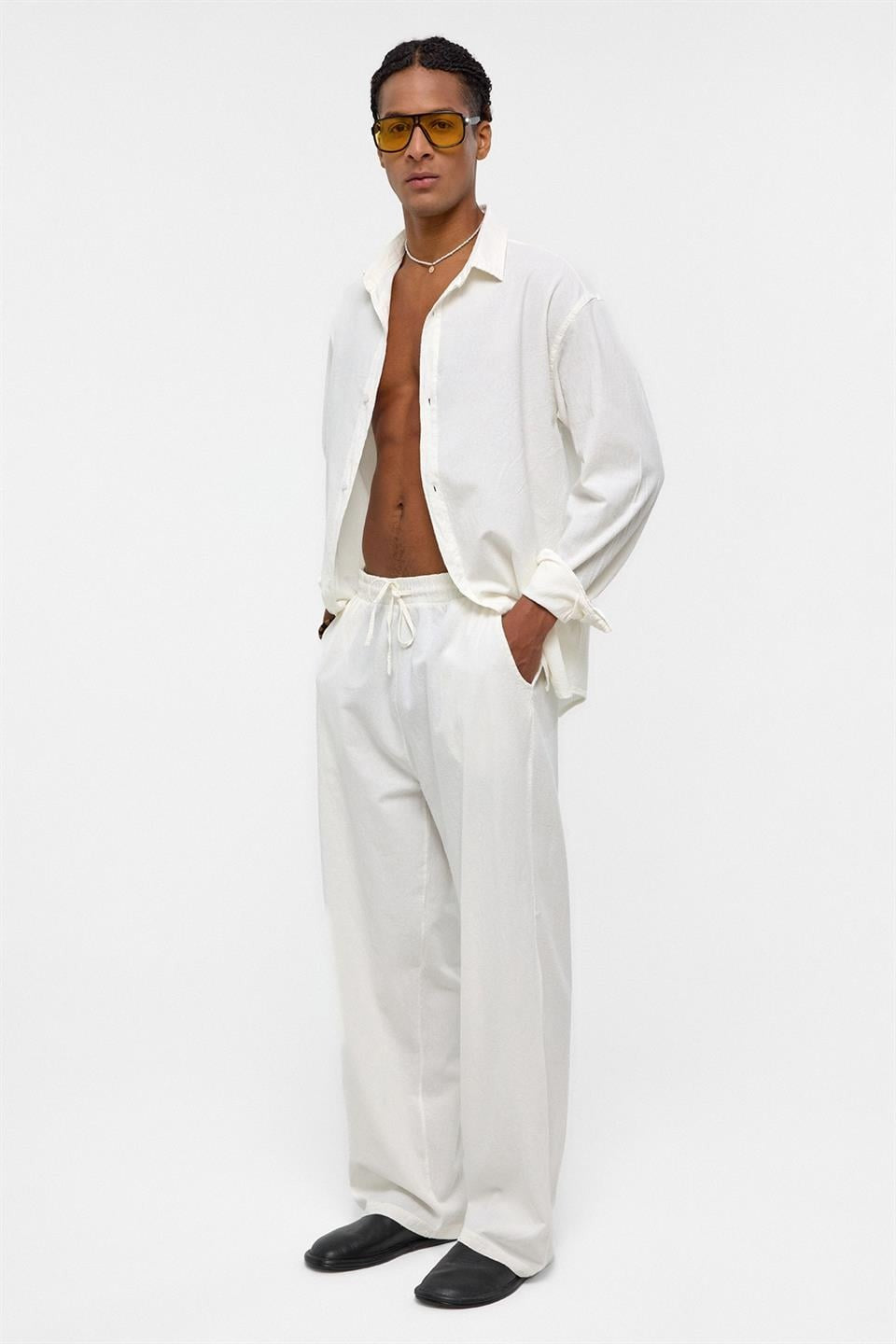 Basic Oversize Keten Takım Ekru
