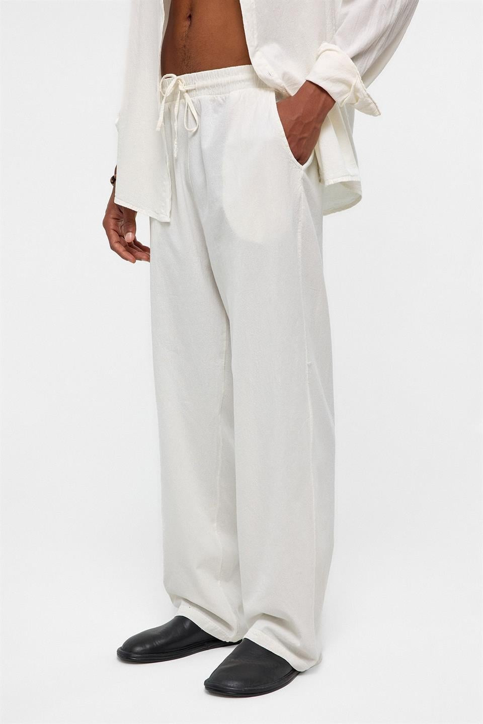 Basic Oversize Keten Takım Ekru