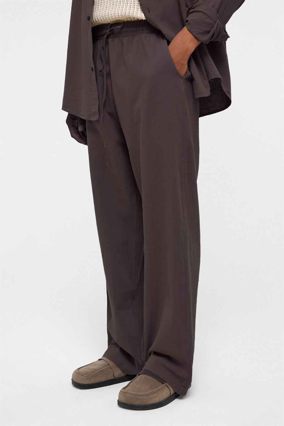 Basic Oversize Keten Takım Kahve