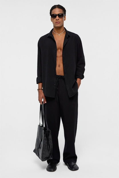 Basic Oversize Keten Takım Siyah
