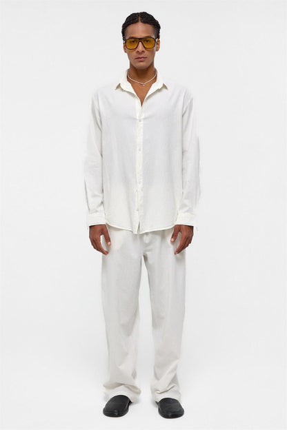 Basic Oversize Keten Takım Ekru