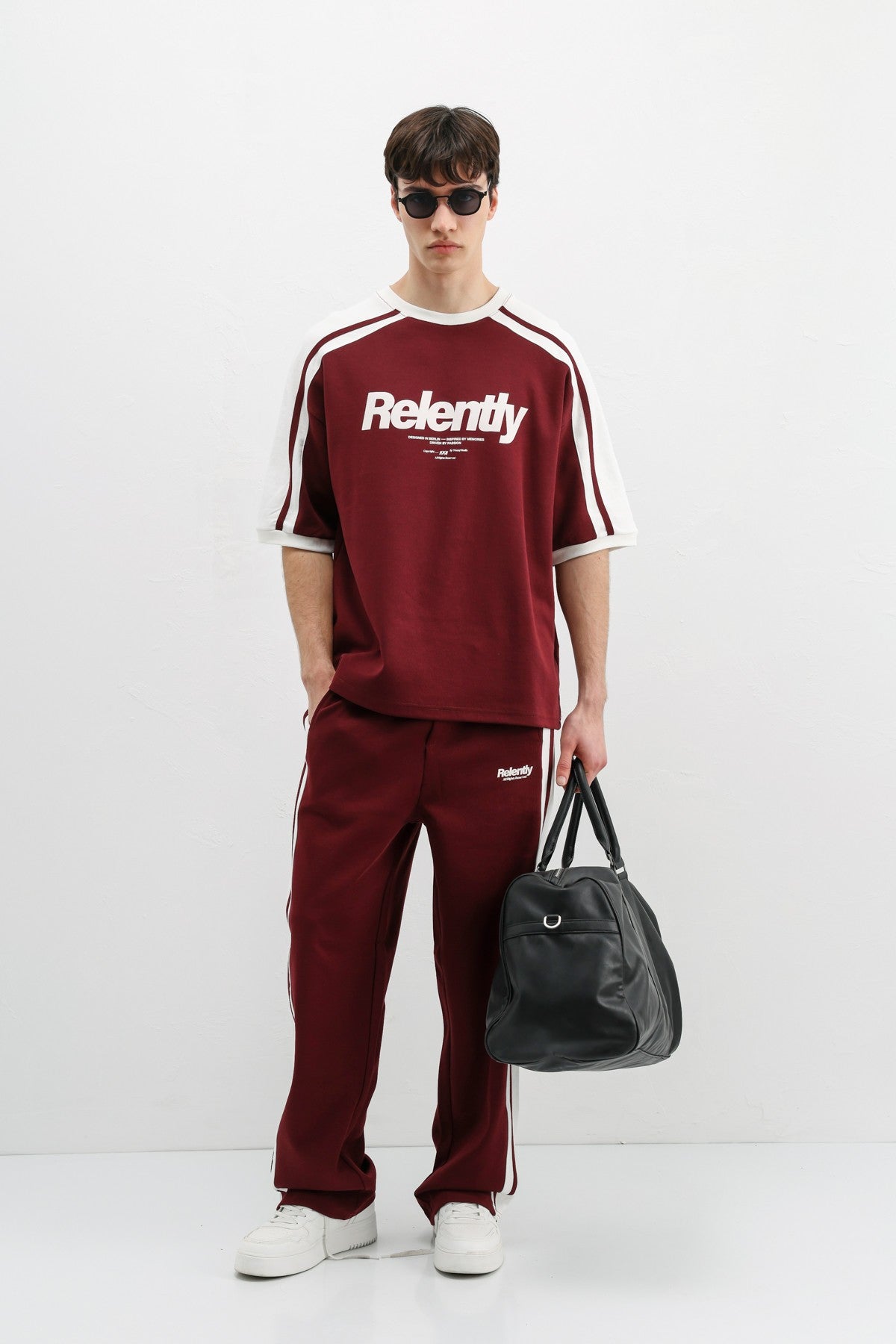 Oversize Baskılı Eşofman Takım Bordo