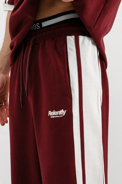 Oversize Baskılı Eşofman Takım Bordo