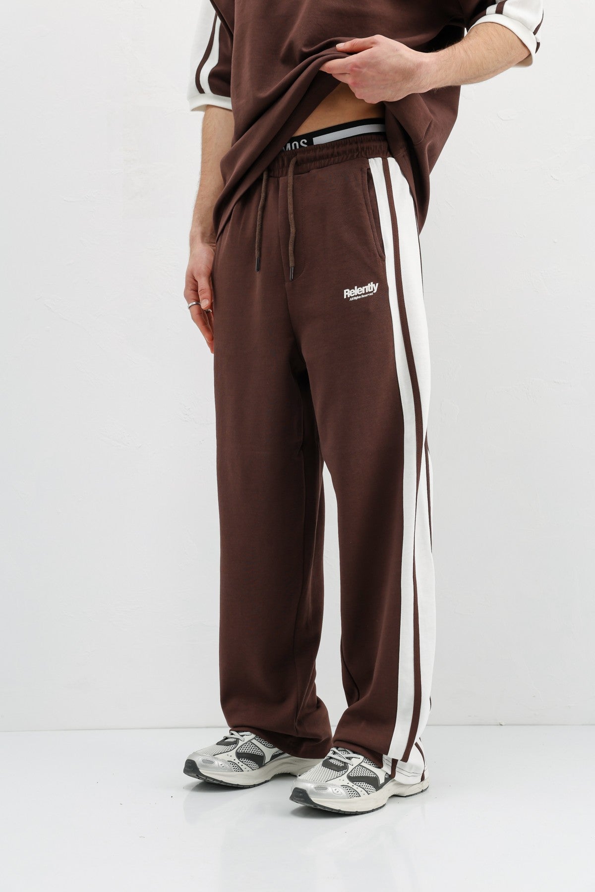 Oversize Baskılı Eşofman Takım Kahve