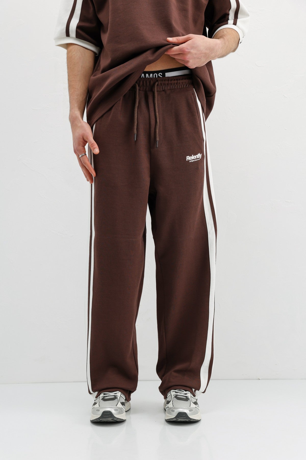 Oversize Baskılı Eşofman Takım Kahve