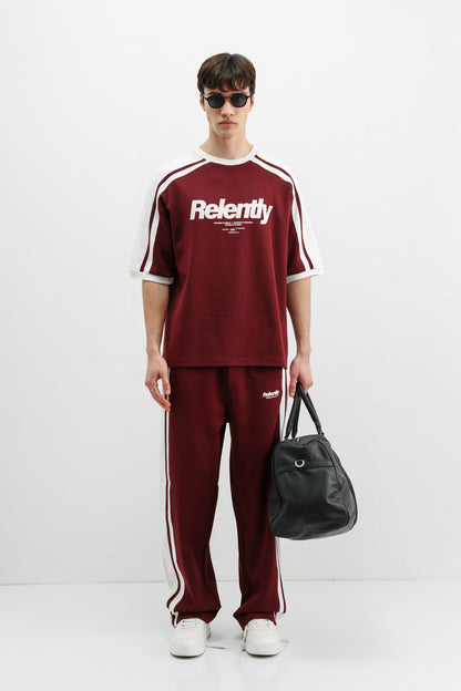 Oversize Baskılı Eşofman Takım Bordo