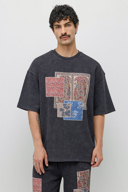 Oversize Baskılı Eşofman Takım Siyah