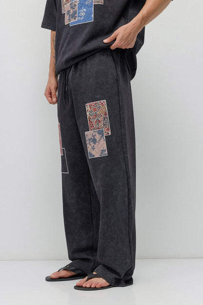 Oversize Baskılı Eşofman Takım Siyah