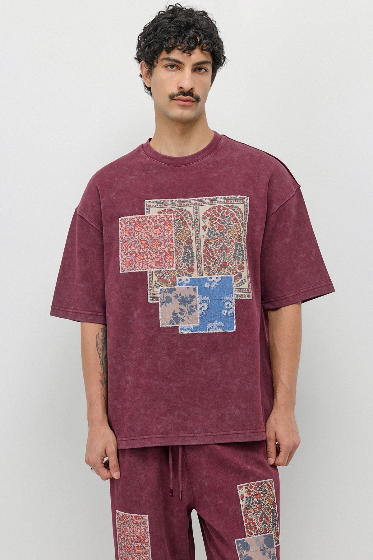 Oversize Baskılı Eşofman Takım Bordo
