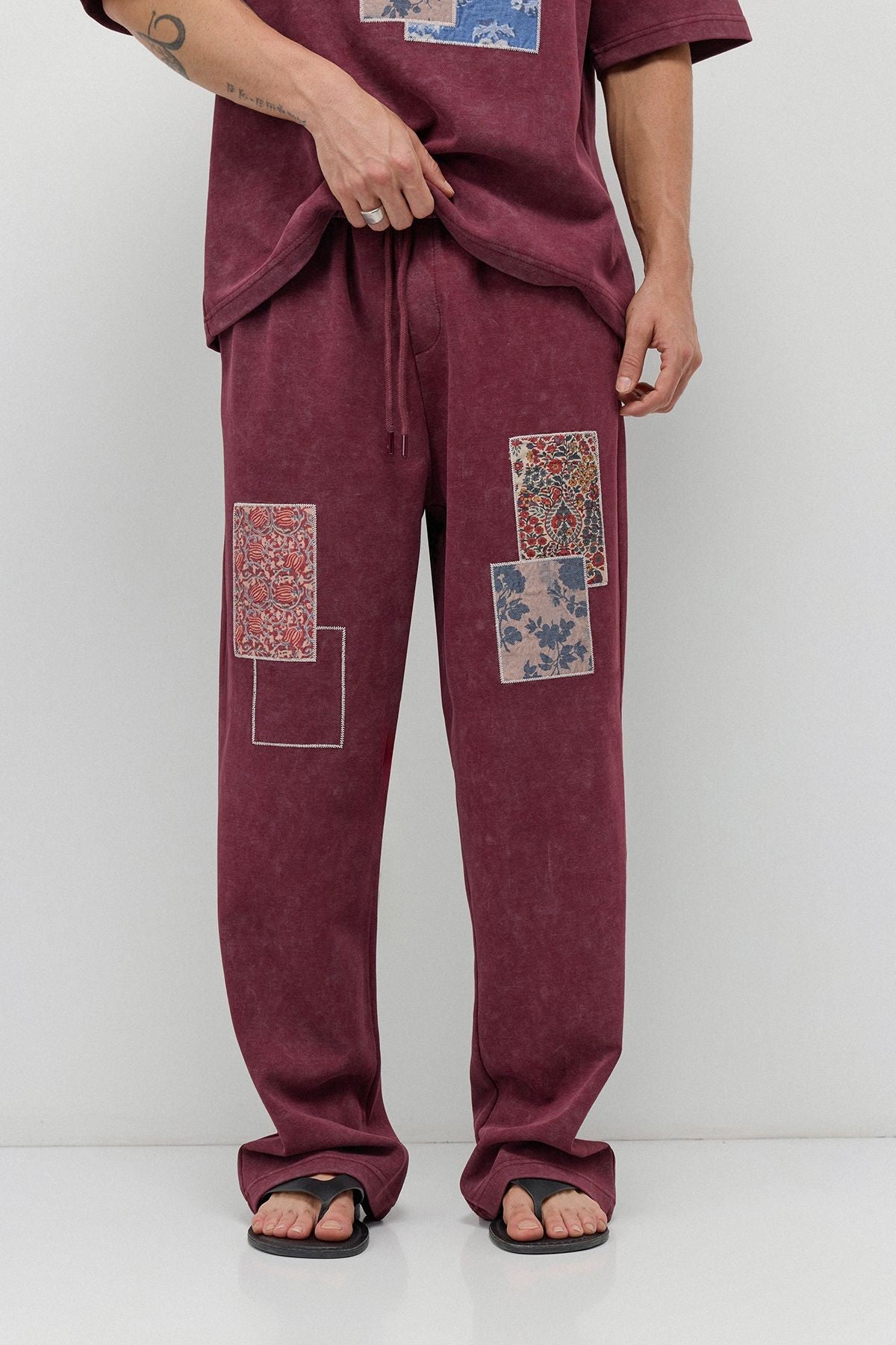 Oversize Baskılı Eşofman Takım Bordo