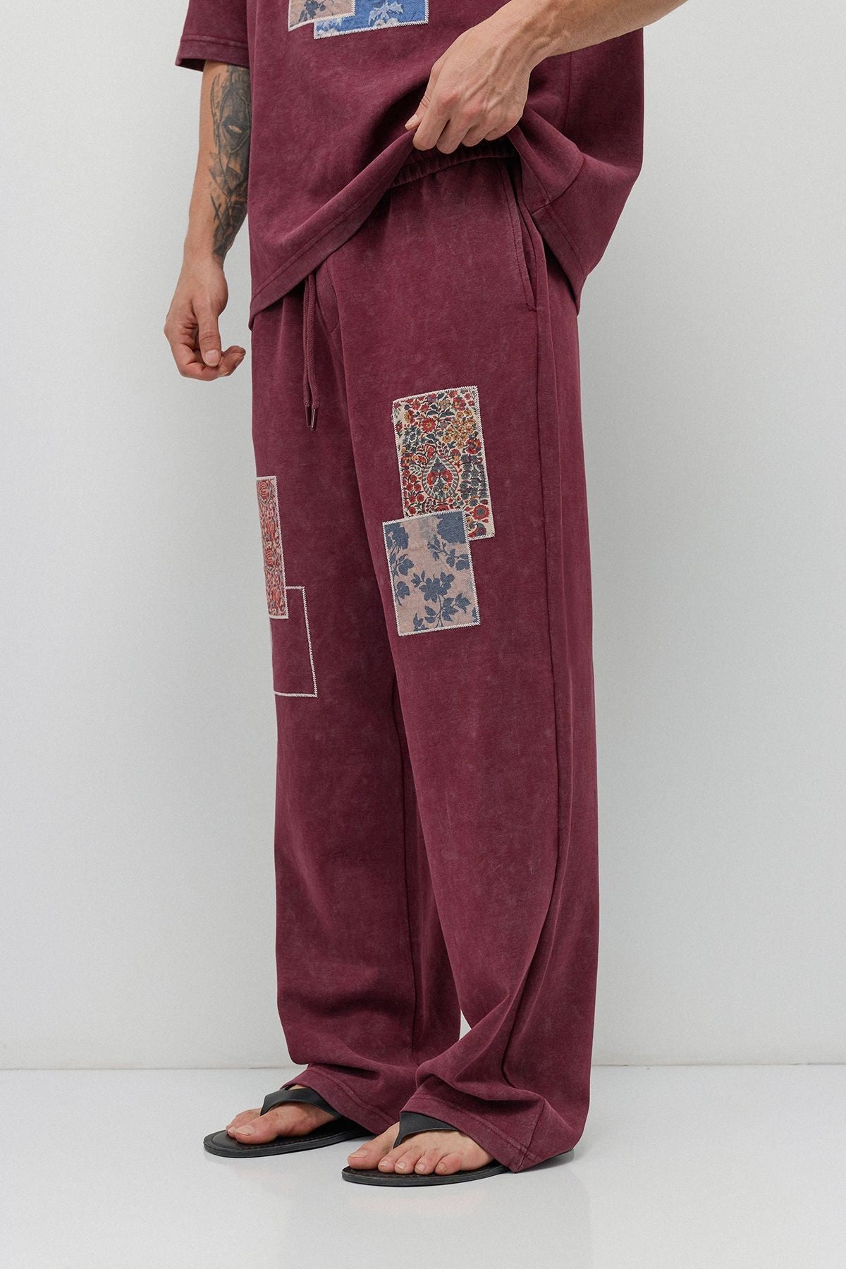 Oversize Baskılı Eşofman Takım Bordo