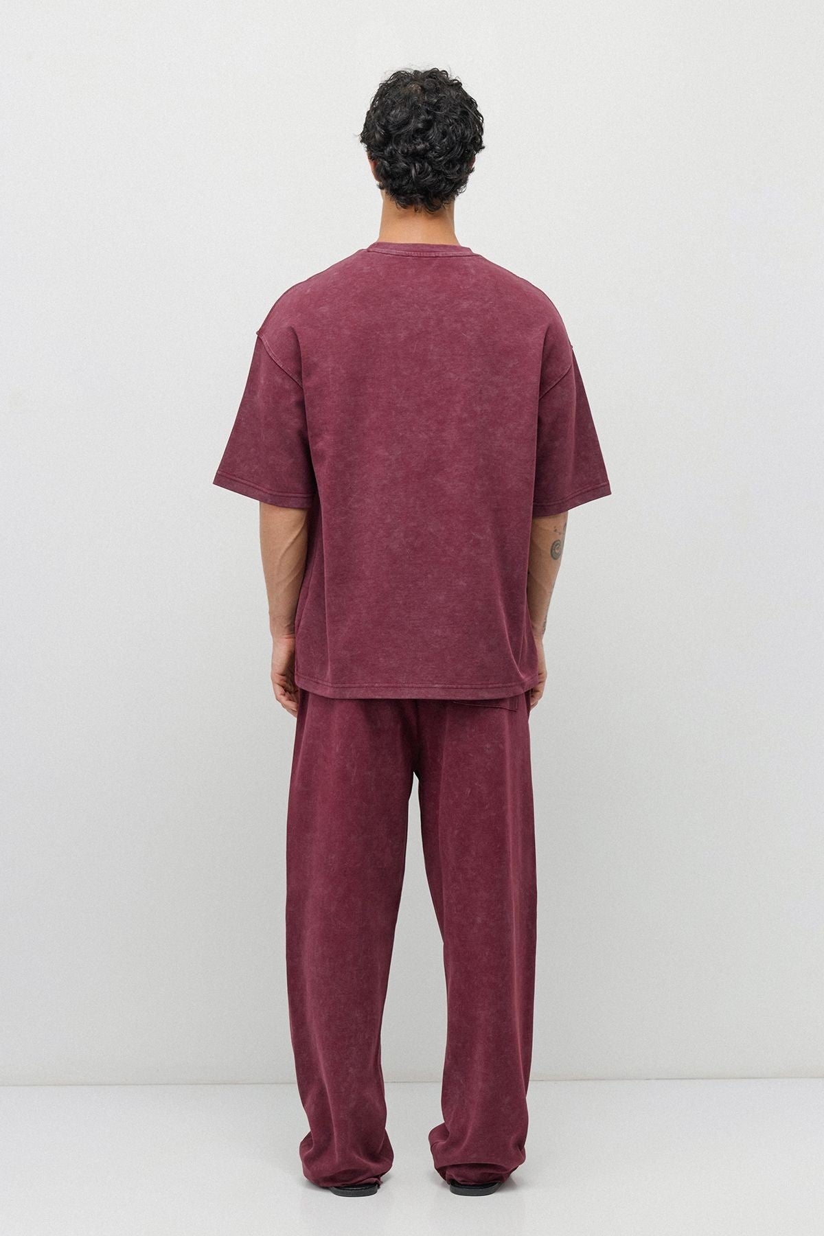 Oversize Baskılı Eşofman Takım Bordo
