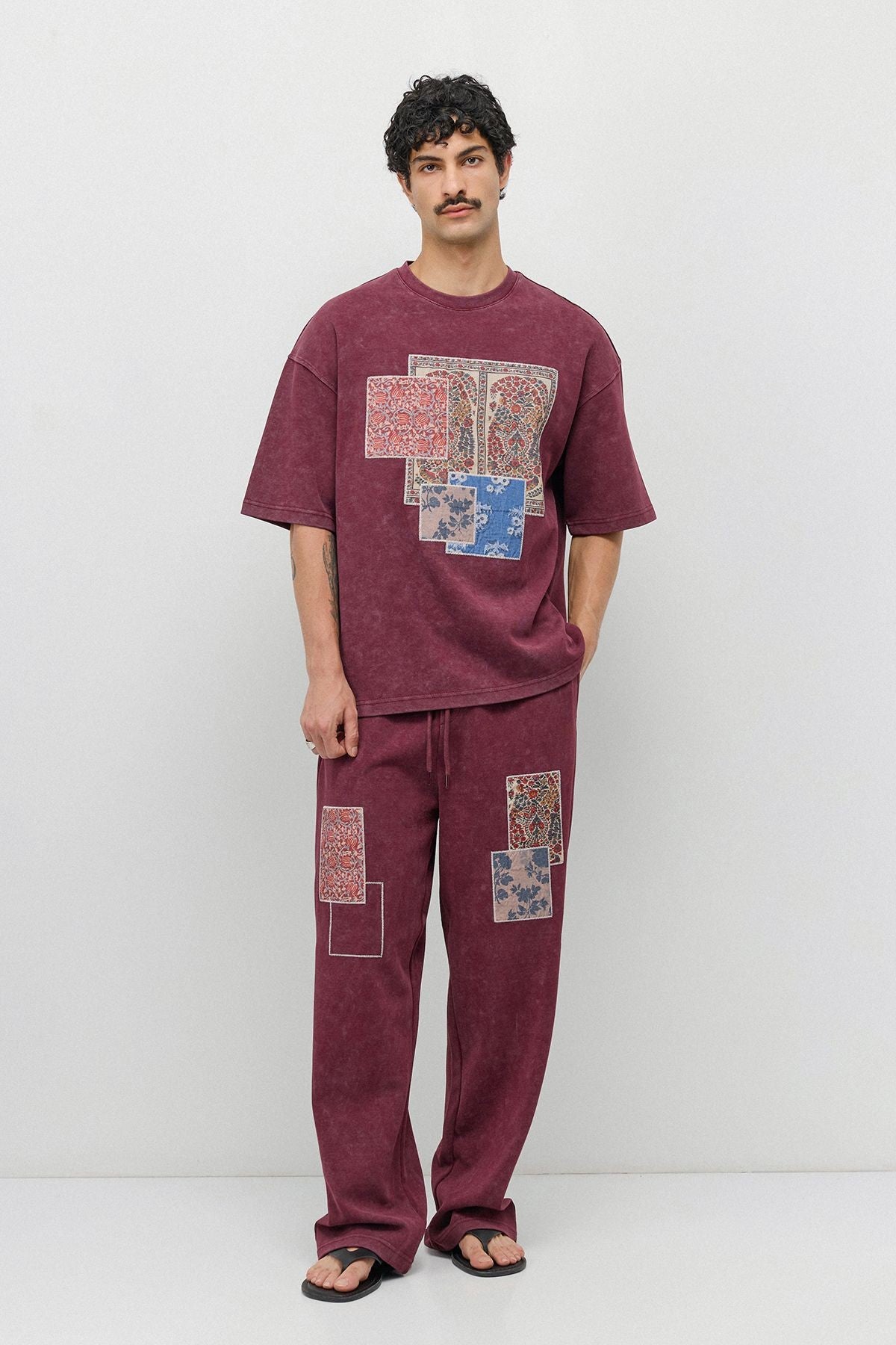Oversize Baskılı Eşofman Takım Bordo