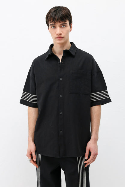 Oversize Çizgi Detaylı Keten Alt Üst Takım
