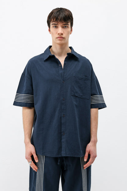 Oversize Çizgi Detaylı Keten Alt Üst Takım