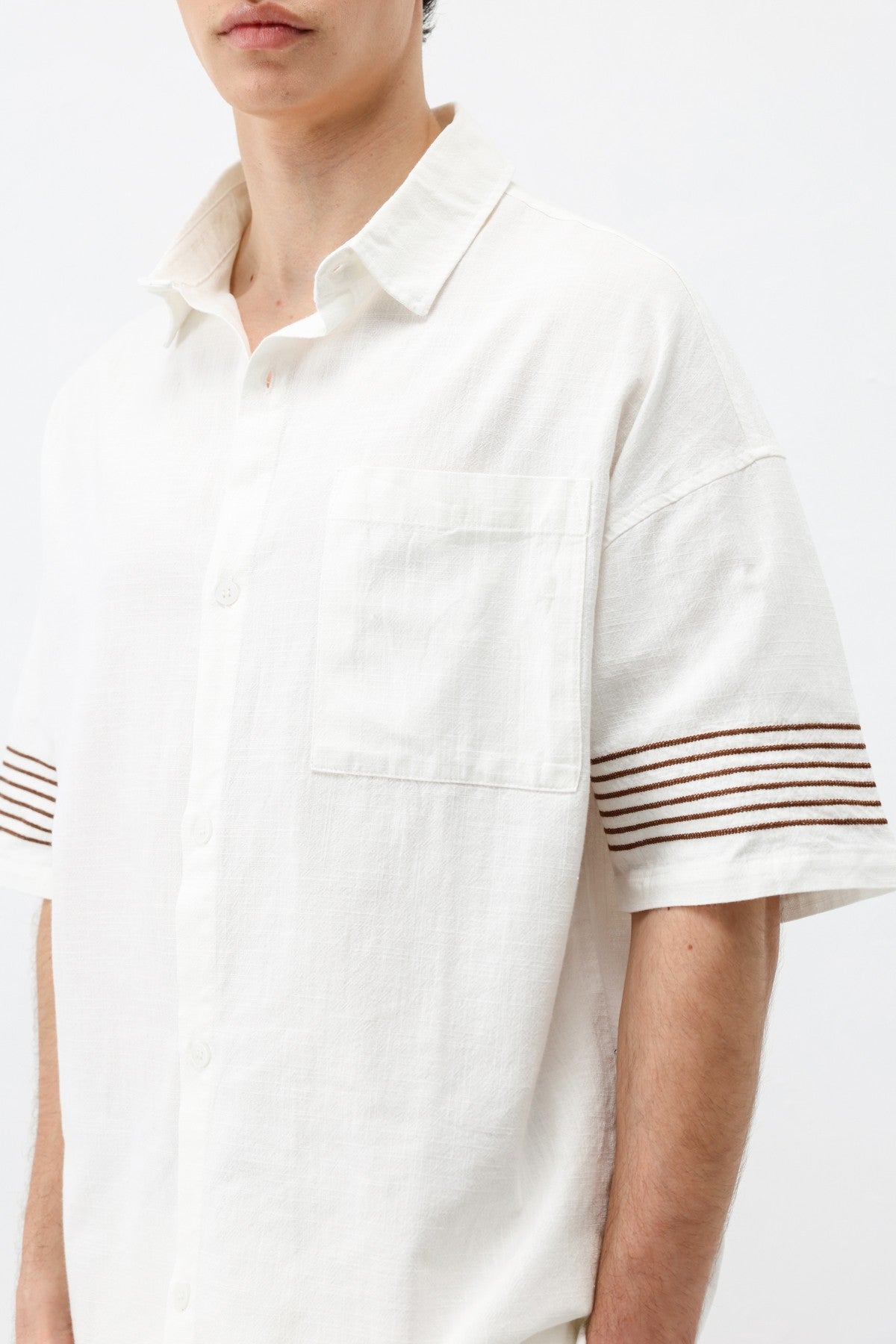 Oversize Çizgi Detaylı Keten Alt Üst Takım