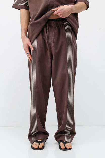 Oversize Çizgi Detaylı Keten Alt Üst Takım