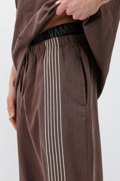 Oversize Çizgi Detaylı Keten Alt Üst Takım