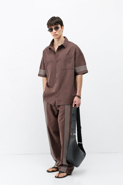 Oversize Çizgi Detaylı Keten Alt Üst Takım
