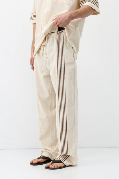 Oversize Çizgi Detaylı Keten Alt Üst Takım