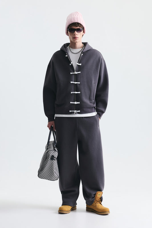 Süslü Düğme Sweatshirt ve Barrel Fit Eşofman Takım