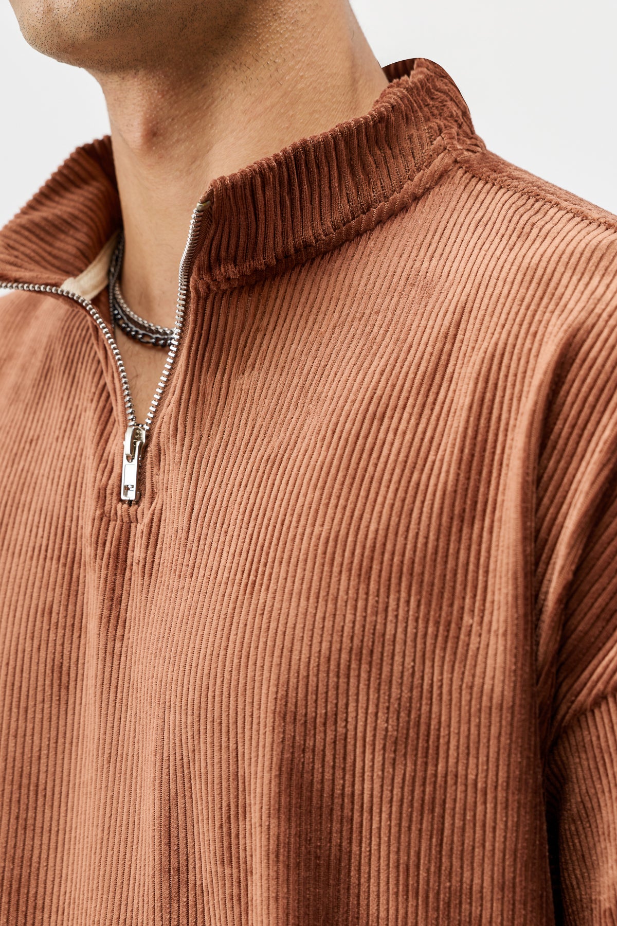 Yarım Fermuarlı Oversize Fitilli Tişört
