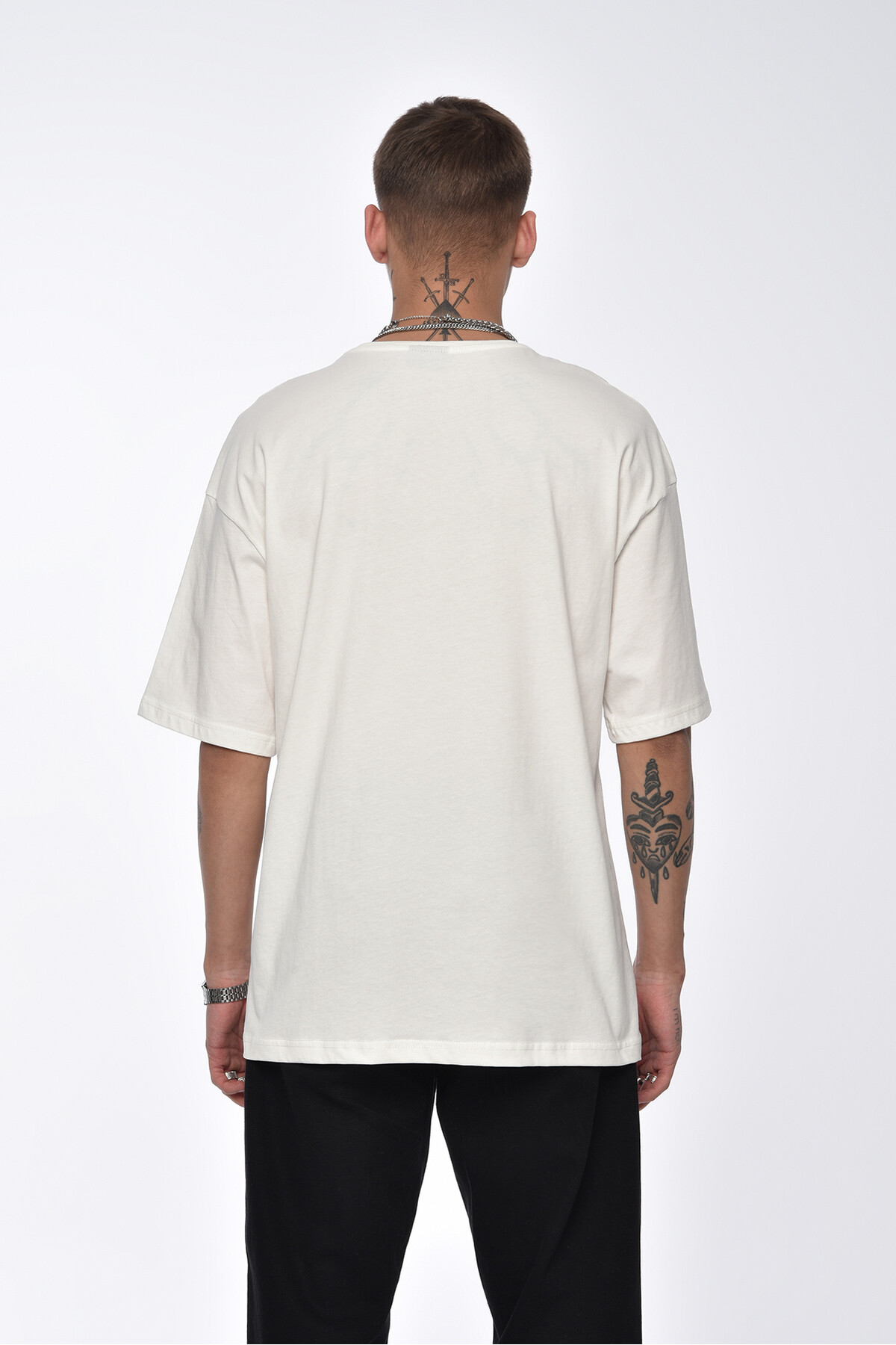 Beyaz Baskılı Oversize T-Shirt