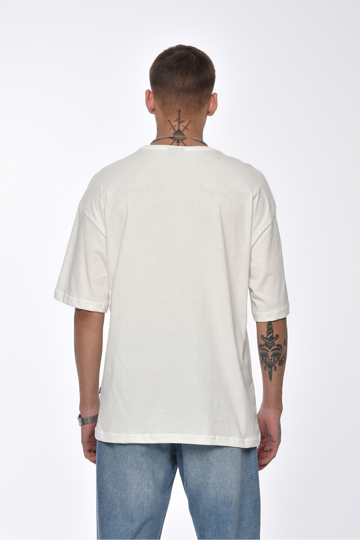 Ekru Muhammed Ali Baskılı Oversize T-shirt