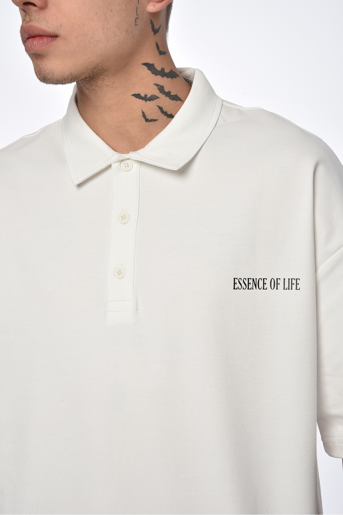 İndigo Polo Yaka Oversize T-Shirt Ekru