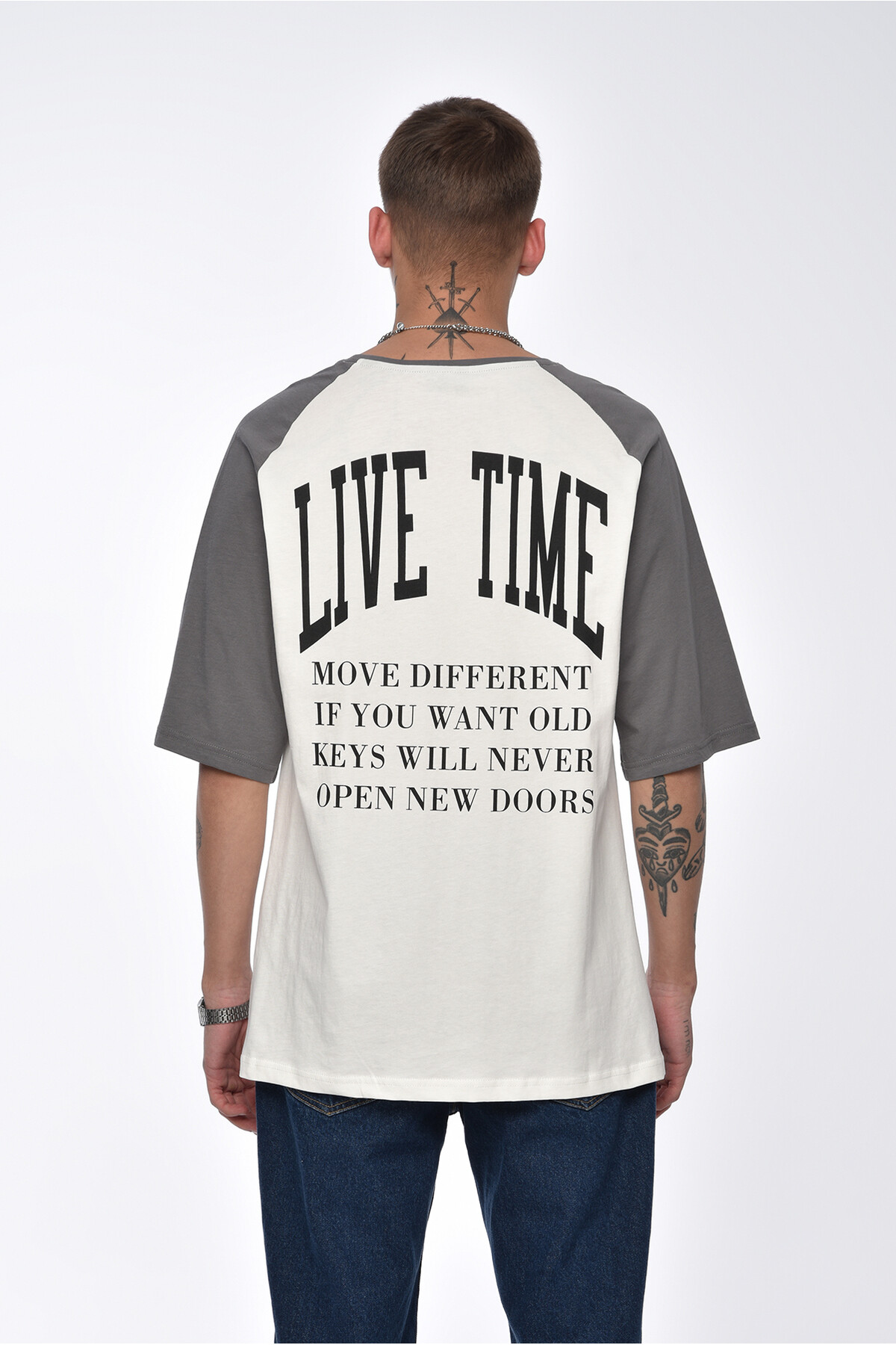 Koyu Füme Live Time Baskılı Oversize T-Shirt