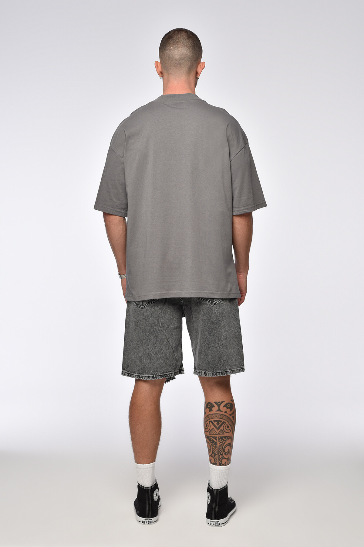 Koyu Füme Yazı Detaylı Ovesize T-Shirt