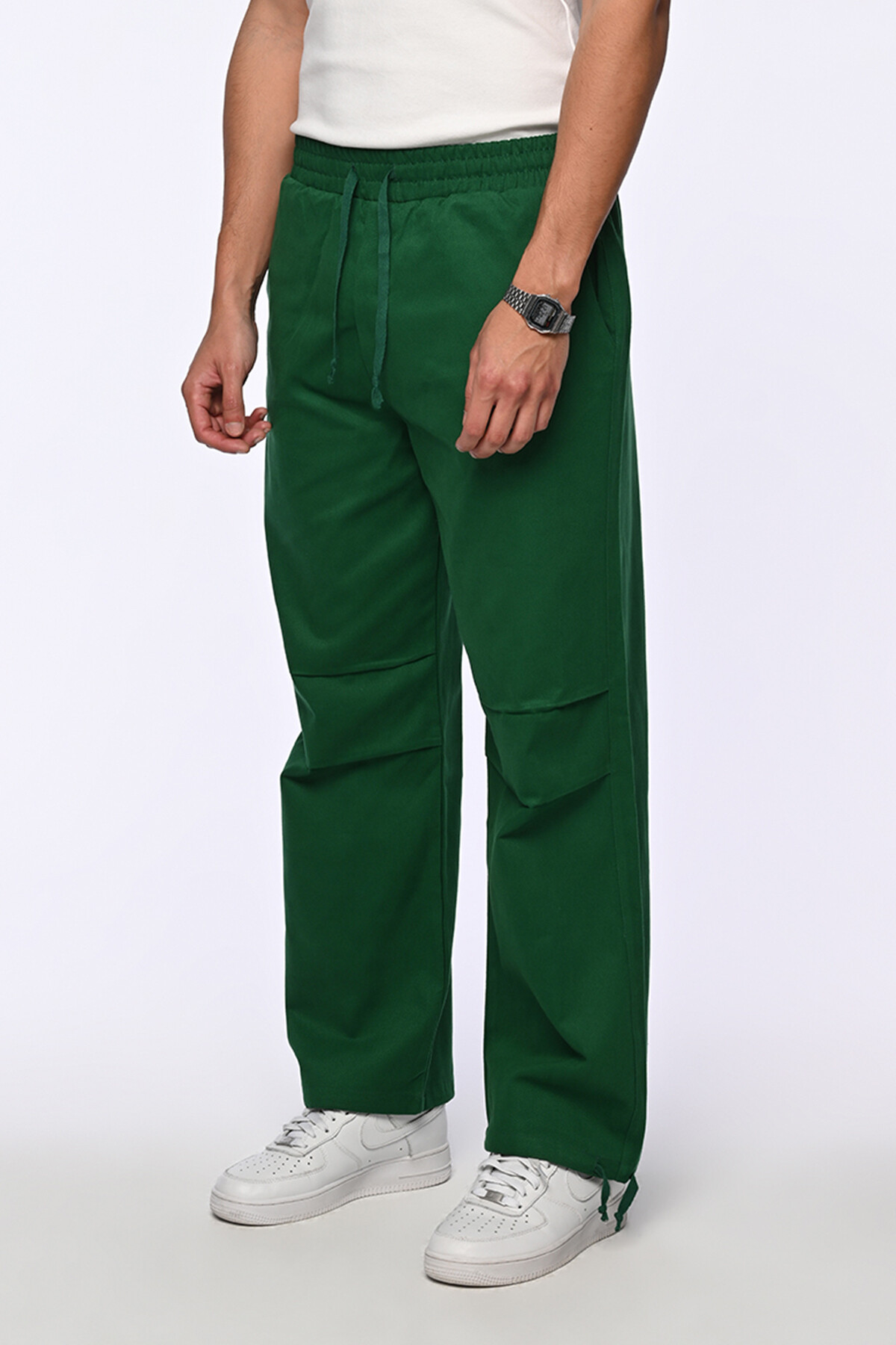 Koyu Yeşil  Paça Detaylı Gabardin Pantolon