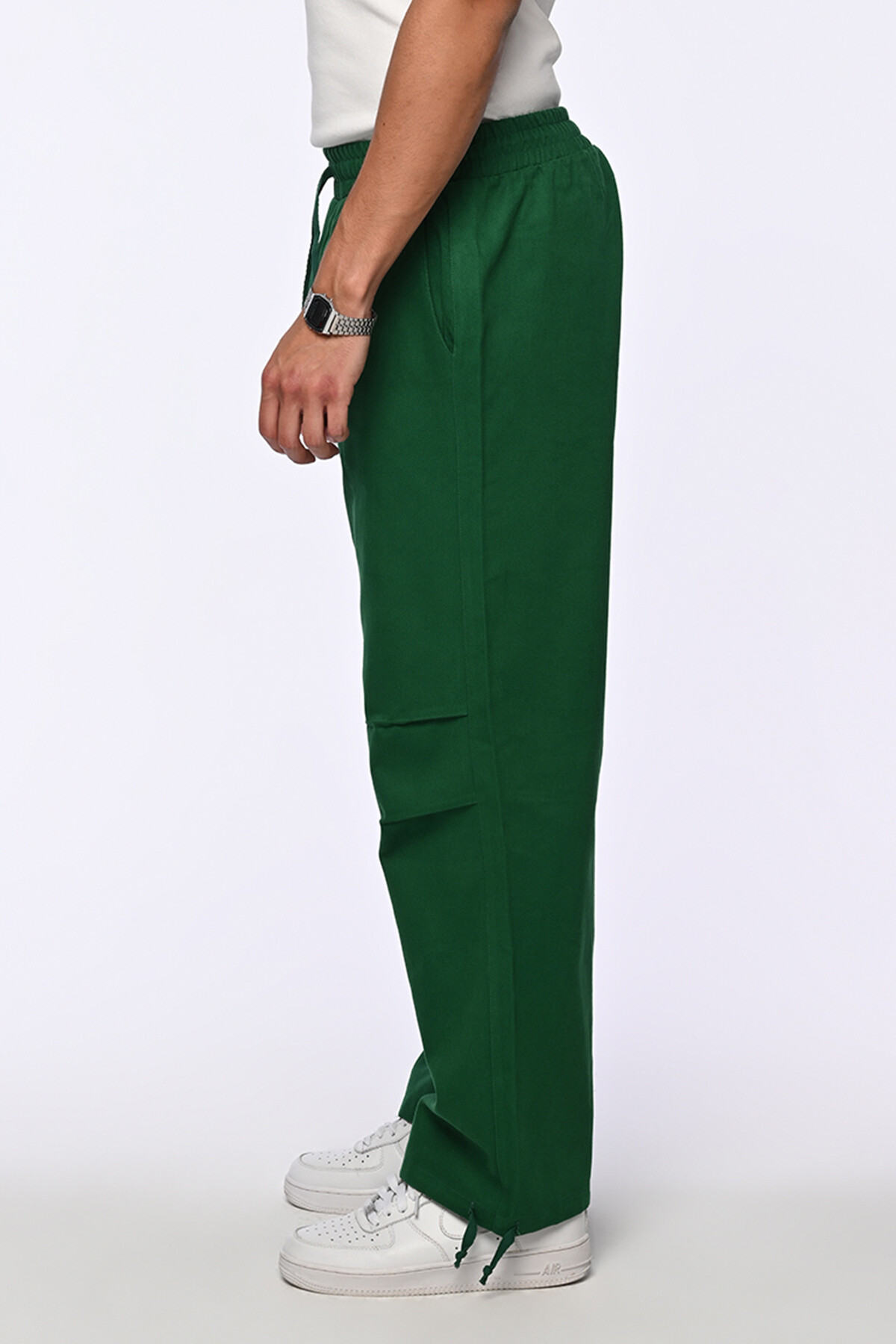 Koyu Yeşil  Paça Detaylı Gabardin Pantolon