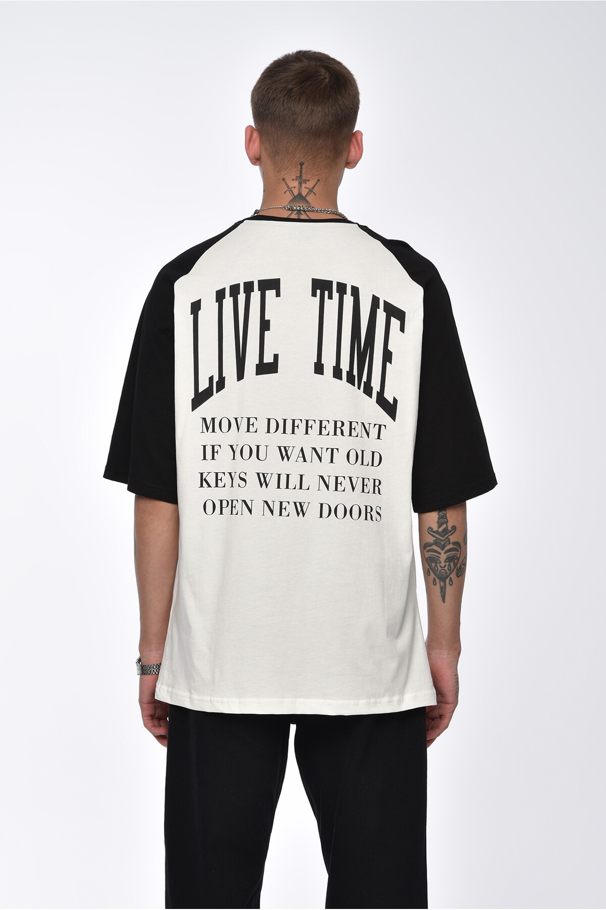 Siyah Live Time Baskılı Oversize T-Shirt