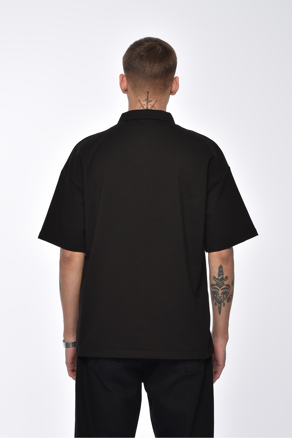 Siyah Polo Yaka Oversize T-Shirt