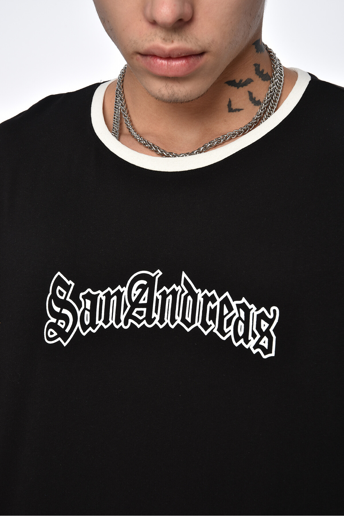 Siyah San Andreas Baskılı Oversize T-Shirt