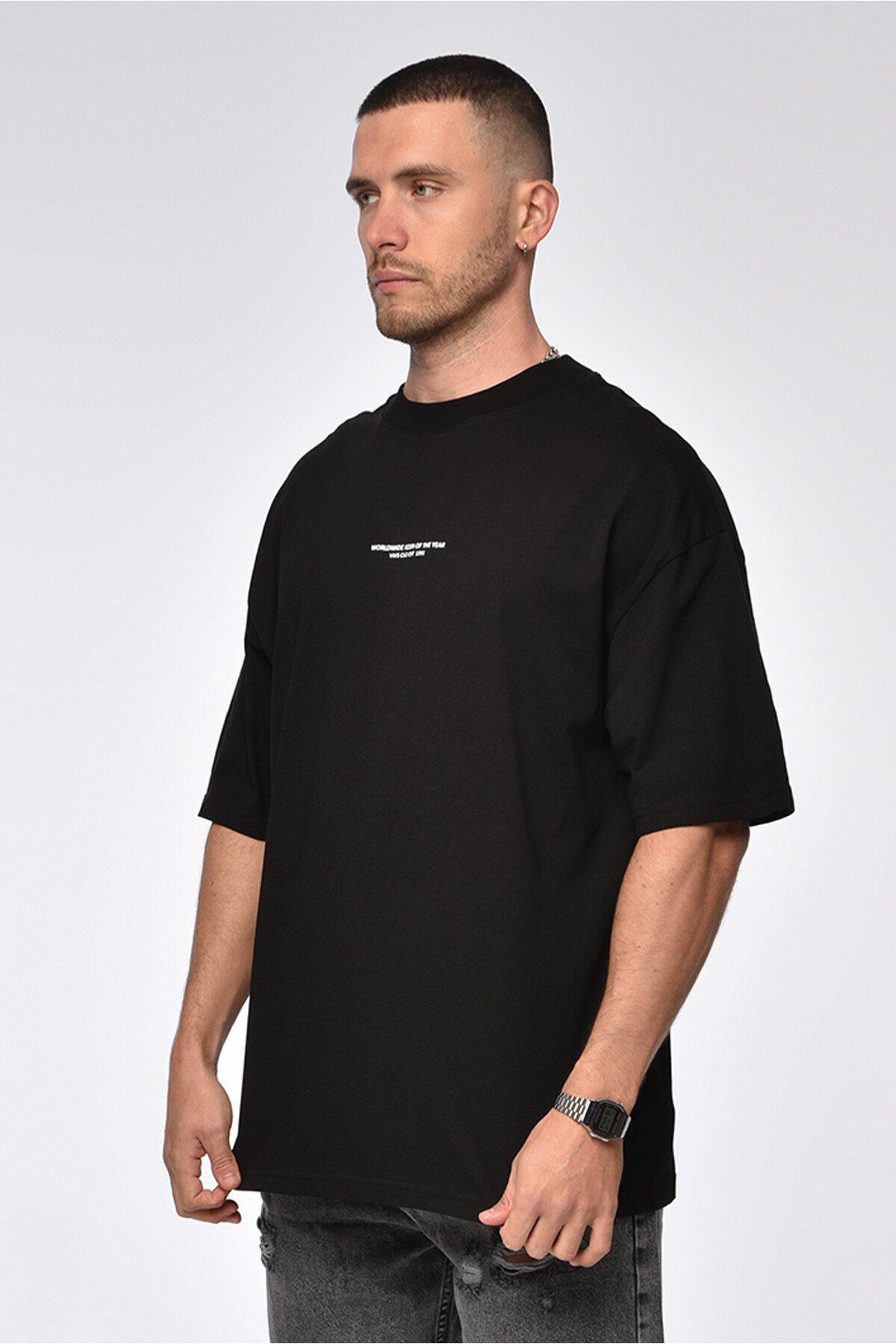 Siyah Yazı Detaylı Ovesize T-Shirt