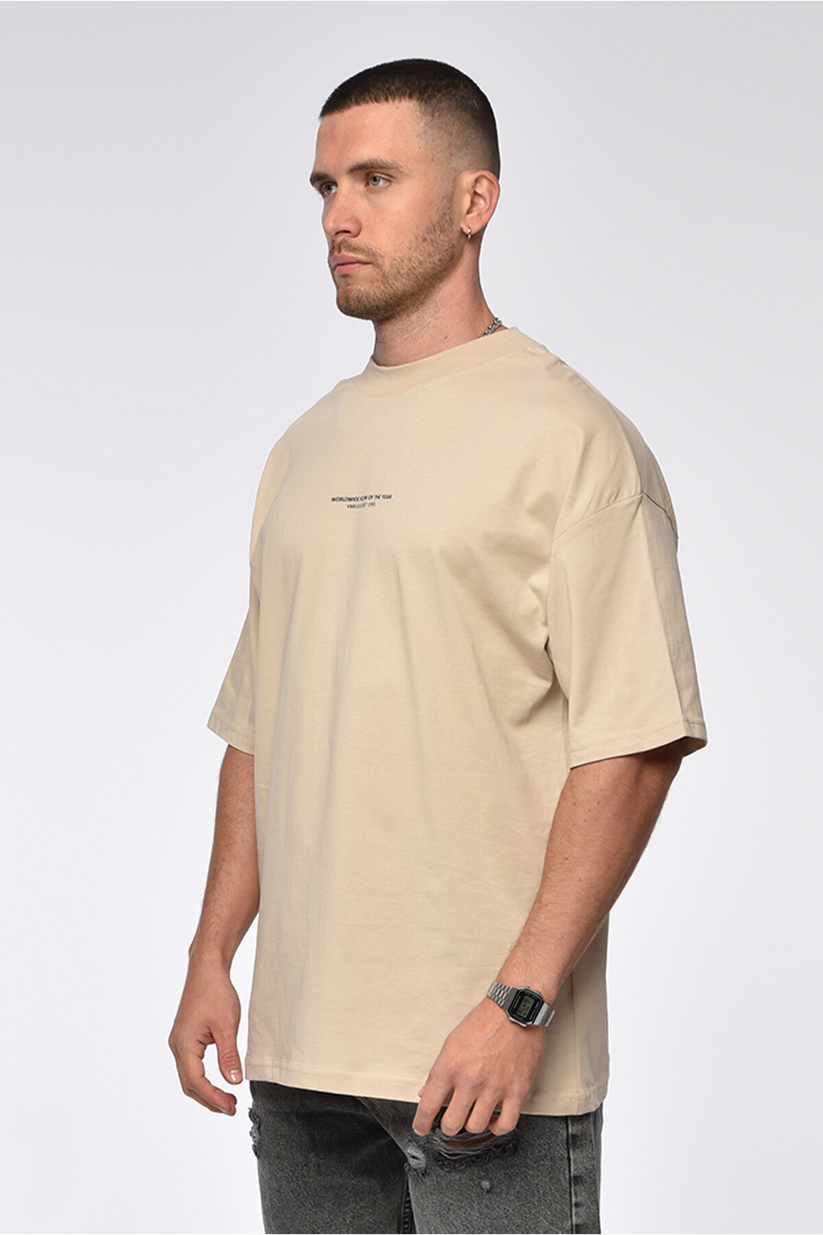 Taş Yazı Detaylı Ovesize T-Shirt