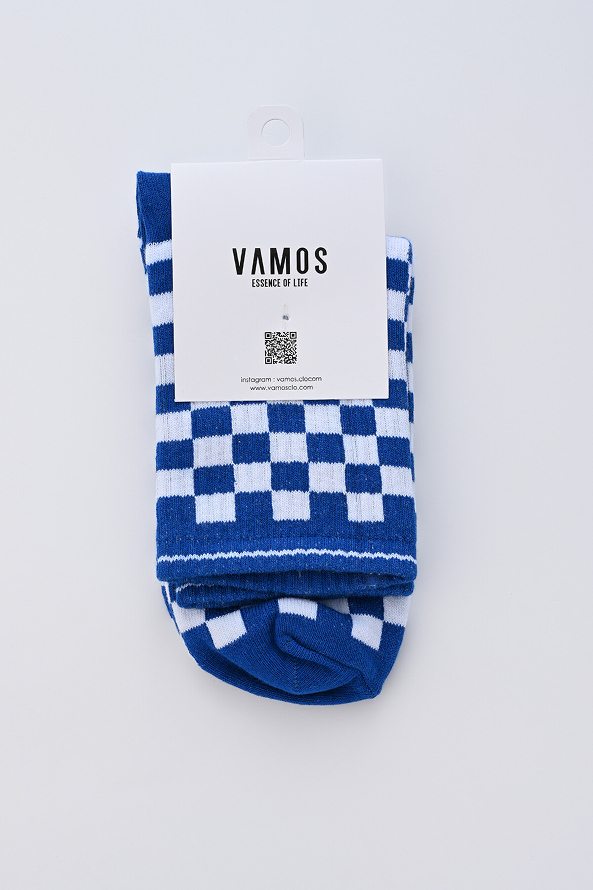Mavi Kare Desenli Socket Çorap