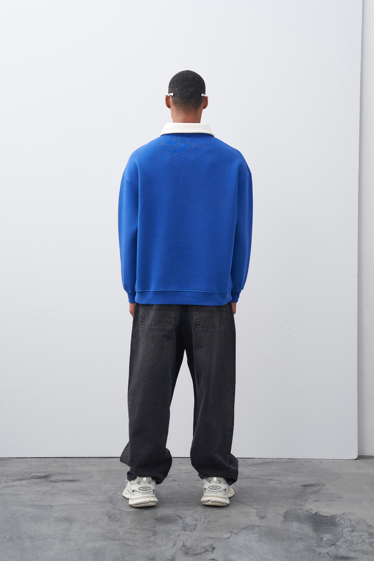 Saks Polo Yaka Baskılı Oversize Sweatshirt