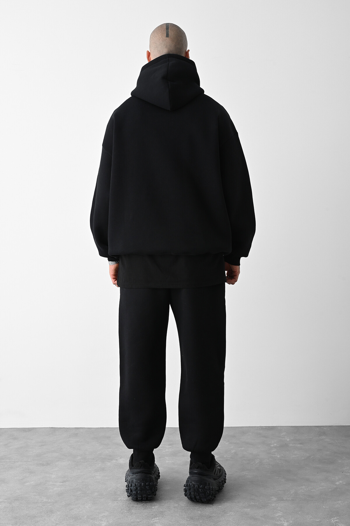 Siyah Basic Kanguru Cepli Oversize Sweatshirt