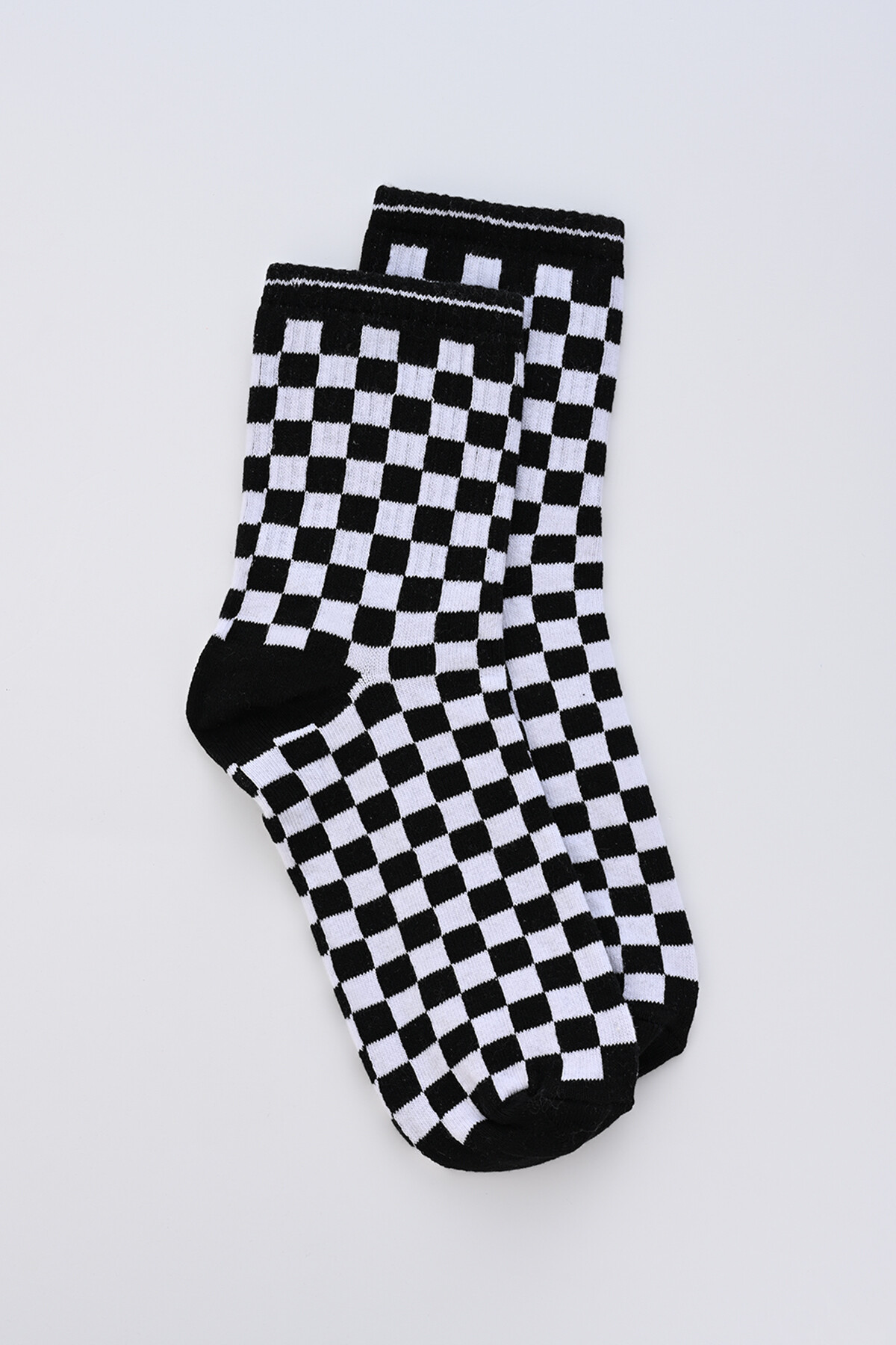Siyah Kare Desenli Socket Çorap