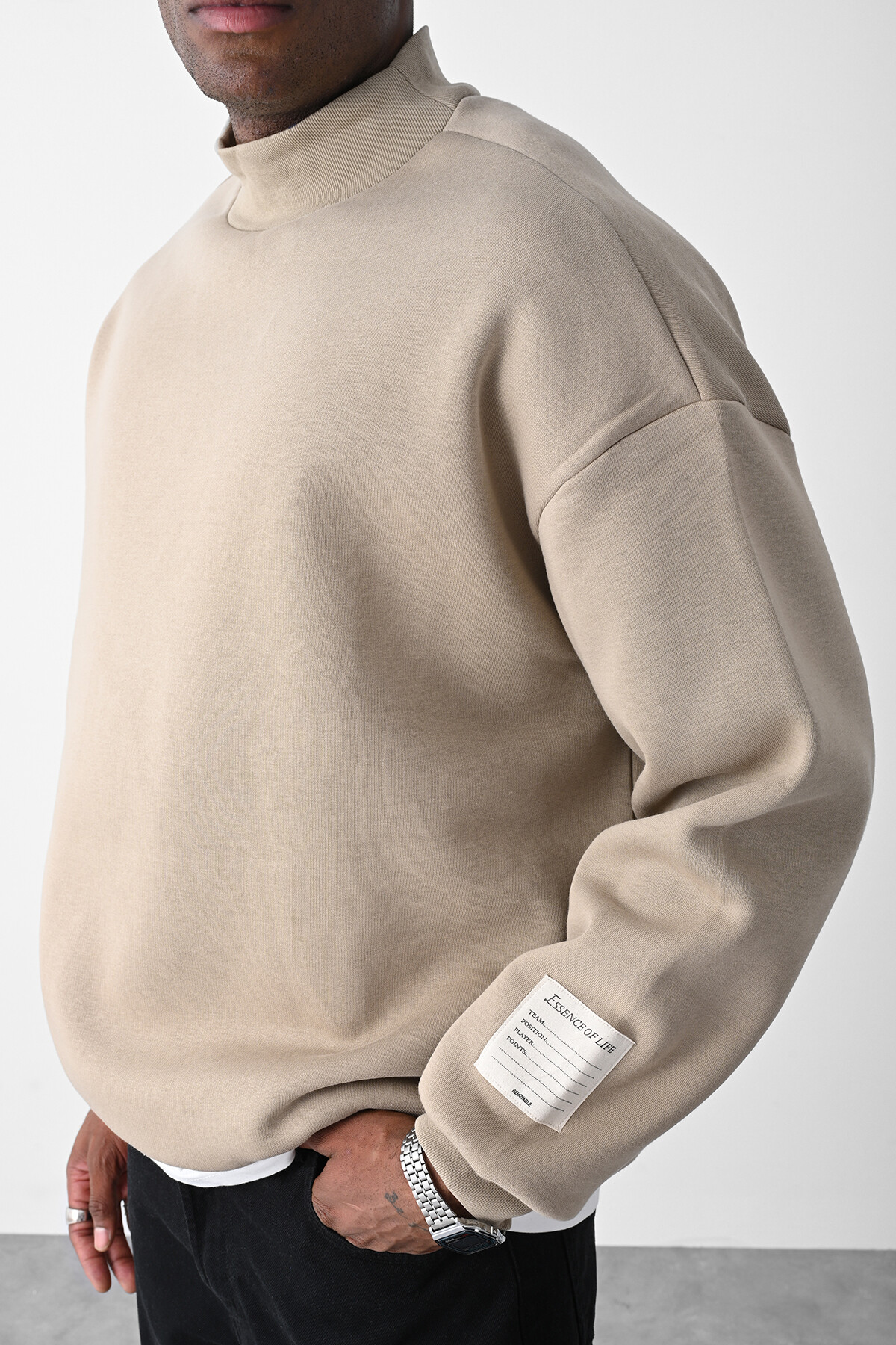 Vizon Kart Detaylı Oversize Sweatshirt