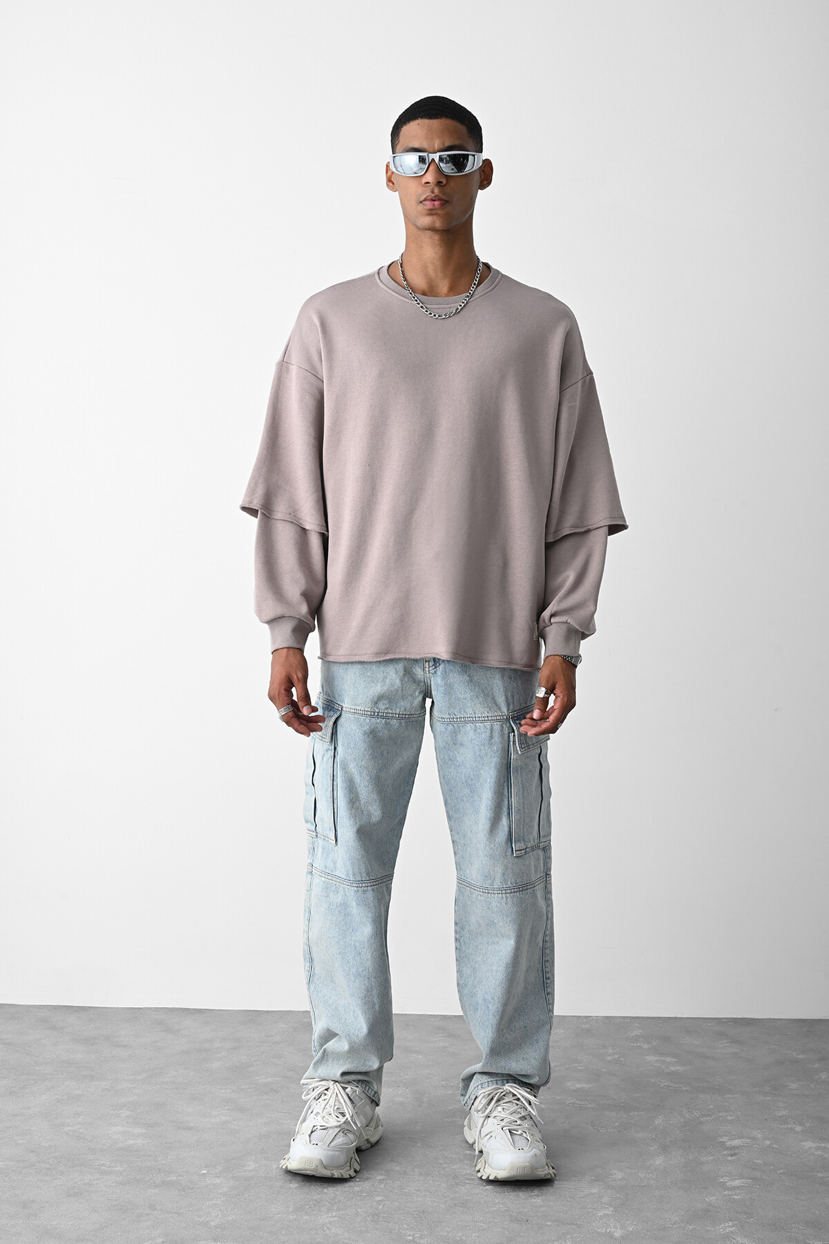 Vizon Kol Detaylı Oversize Sweatshirt