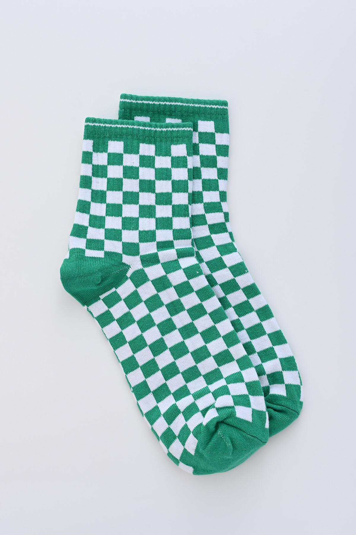 Yeşil Kare Desenli Socket Çorap